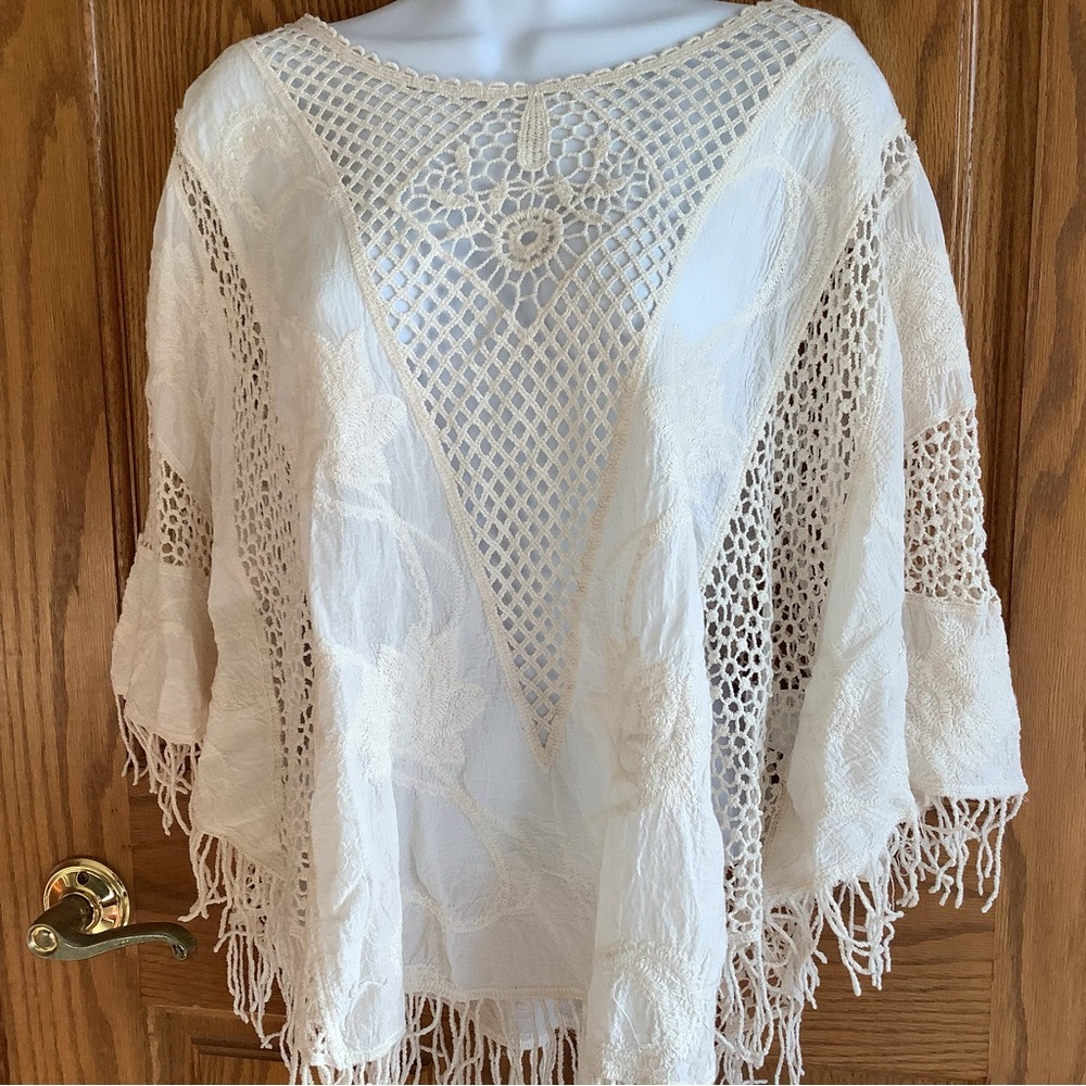 100% cotton crocheted poncho/beach cover up.  One Size